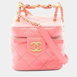 Pre Owned Chanel Vanity Case Pink Tone Lambskin Leather Shoulder Bag