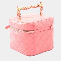 Pre Owned Chanel Vanity Case Pink Tone Lambskin Leather Shoulder Bag