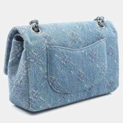 Pre Owned حقيبة كتف شانيل كلاسكيه مزدوجة قلاب قماش الدينيم الأزرق