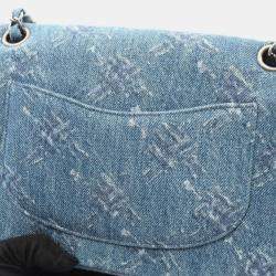 Pre Owned حقيبة كتف شانيل كلاسكيه مزدوجة قلاب قماش الدينيم الأزرق