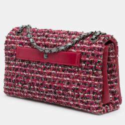 مملوكة مسبقًا حقيبة شانيل فلاب جلد حمل وتويد سي سي أحمر