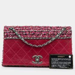 مملوكة مسبقًا حقيبة شانيل فلاب جلد حمل وتويد سي سي أحمر