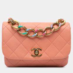 مملوكة مسبقًا حقيبة شانيل قلاب مطابقة الألوان جلد الخراف وردية صغيرة