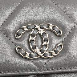 Pre Owned Chanel Lambskin 19 Flap Coin Purse With Chain
