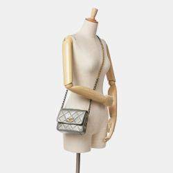 Pre Owned حقيبة شانيال قلاب جانبي صغير من جلد الحمل المبطن فضي