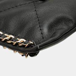 Pre Owned Chanel Black Quilted Calfskin Chain Flat Shoulder Bag