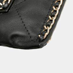 Pre Owned Chanel Black Quilted Calfskin Chain Flat Shoulder Bag