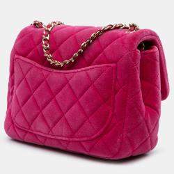 Pre Owned حقيبة شانيل شابك وحيد كلاسيكية مربع صغير مخملي لؤلؤي مطحون وردي