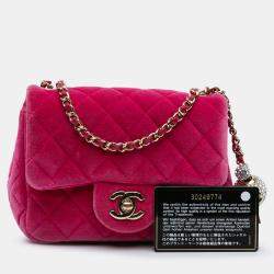 Pre Owned حقيبة شانيل شابك وحيد كلاسيكية مربع صغير مخملي لؤلؤي مطحون وردي