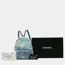 Pre Owned حقيبة ظهر شانيل شلال ترتر صغير وجلد حمل أزرق