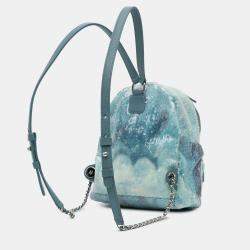 Pre Owned حقيبة ظهر شانيل زرقاء صغيرة ترتر وجلد الخروف ووترفول