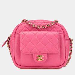 Pre Owned Chanel Pink Quilted Caviar CC Day Camera Bag