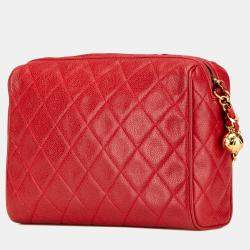 مملوكة مسبقًا حقيبة كاميرا سلسلة كافيار مبطن سي سي حمراء شانيل