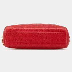 مملوكة مسبقًا حقيبة كاميرا سلسلة كافيار مبطن سي سي حمراء شانيل