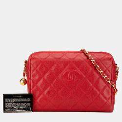 مملوكة مسبقًا حقيبة كاميرا سلسلة كافيار مبطن سي سي حمراء شانيل