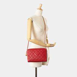 مملوكة مسبقًا حقيبة كاميرا سلسلة كافيار مبطن سي سي حمراء شانيل