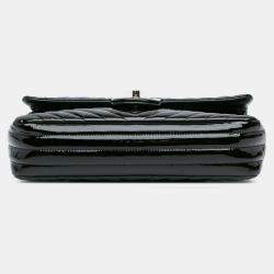 Pre Owned حقيبة شانيل غطاء مزدوج كلاسيكي ميديوم شيفرون جلد براء أسود