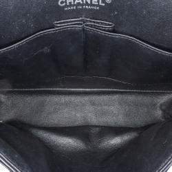 Pre Owned حقيبة شانيل غطاء مزدوج كلاسيكي ميديوم شيفرون جلد براء أسود