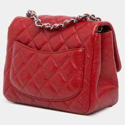 Pre Owned حقيبة شانيل كلاسيك كافيار رفر منفرد أحمر مربع صغير