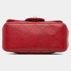 Pre Owned حقيبة شانيل كلاسيك كافيار رفر منفرد أحمر مربع صغير