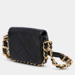 مملوكة مسبقًا حقيبة شاني زنجير بغطاء شاني أسود جلد عجل مغلف صغير