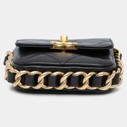 مملوكة مسبقًا حقيبة شاني زنجير بغطاء شاني أسود جلد عجل مغلف صغير