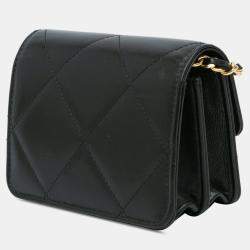 Pre Owned حامل بطاقات شانيل أسود مبطن جلد العجل ستراتس على سلسلة