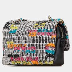Pre Owned Chanel White Quilted Tweed Fantasy Easy Flap