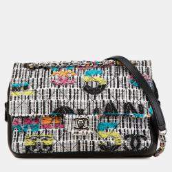 Pre Owned Chanel White Quilted Tweed Fantasy Easy Flap