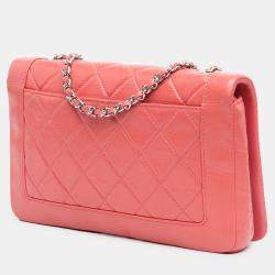 Pre Owned Chanel Pink Crumpled Calfskin Bi Quilted Vintage Full Flap