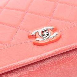 Pre Owned Chanel Pink Crumpled Calfskin Bi Quilted Vintage Full Flap