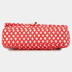 Pre Owned Chanel Red Jumbo Tweed Double Flap