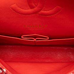 Pre Owned Chanel Red Jumbo Tweed Double Flap
