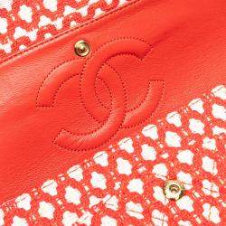 Pre Owned Chanel Red Jumbo Tweed Double Flap