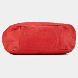 Pre Owned Chanel Red Medium Quilted Caviar Frame Tote