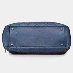 Pre Owned Chanel Blue Quilted Iridescent Caviar Chic Shopping Tote