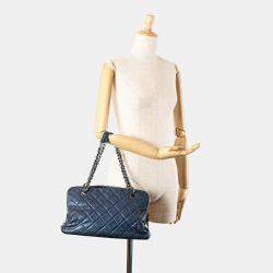 Pre Owned Chanel Blue Quilted Iridescent Caviar Chic Shopping Tote