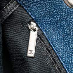 Pre Owned Chanel Blue Quilted Iridescent Caviar Chic Shopping Tote