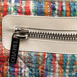 مملوكة مسبقًا Chanel White Nylon Tweed Printed Coco Cocoon Tote
