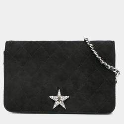 مملوكة مسبقًا Chanel Black Quilted Suede Cocostellar Wallet on Chain