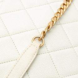 Pre Owned Chanel White Small Quilted Caviar Chain Melody Flap