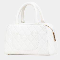 Pre Owned حقيبة شانيل بولينغ مبطنة كافيار CC أبيض