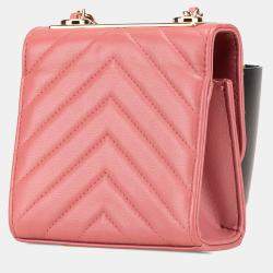 Pre Owned Chanel Pink Mini Chevron Lambskin Trendy CC Chain Wallet