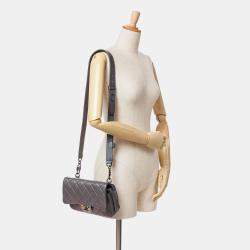 Pre Owned Chanel Purple Small Iridescent Goatskin Rainbow Hardware Double Carry Waist Chain Flap