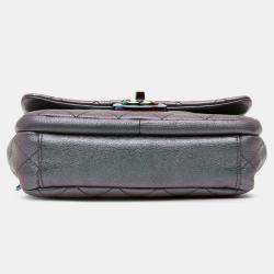 Pre Owned Chanel Purple Small Iridescent Goatskin Rainbow Hardware Double Carry Waist Chain Flap