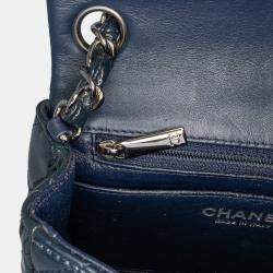Pre Owned Chanel Blue Mini Square Classic Patent Single Flap