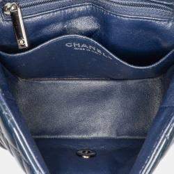 Pre Owned Chanel Blue Mini Square Classic Patent Single Flap