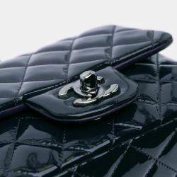 Pre Owned Chanel Blue Mini Square Classic Patent Single Flap