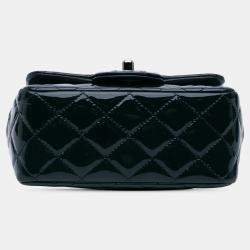 Pre Owned Chanel Blue Mini Square Classic Patent Single Flap
