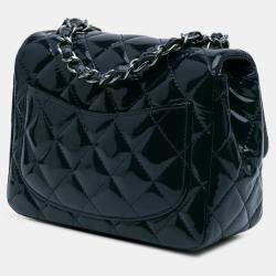 Pre Owned Chanel Blue Mini Square Classic Patent Single Flap